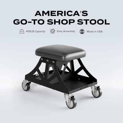 Vyper Low Pro Garage Stool with Removable Seat for Mechanics, Automotive, DIY - 400 lb Capacity Rolling Shop Chair (Black Seat, Red Frame)