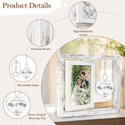 PIKPEOD Wedding Gifts for Couples 2026, Engagement Gifts for Couples, Personalized Mr and Mrs Wedding Gift for Newlyweds, Bridal Shower Gift for Bride to Be, Rotating Floating Wedding Picture Frame 4x6