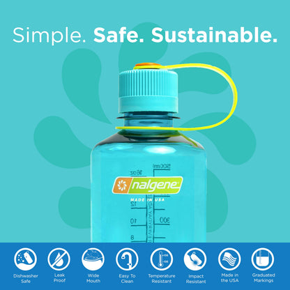 Nalgene Sustain Tritan BPA-Free Water Bottle Made with Material Derived from 50% Plastic Waste (using ISCC certified mass balance), 16 OZ, Narrow Mouth, Cerulean