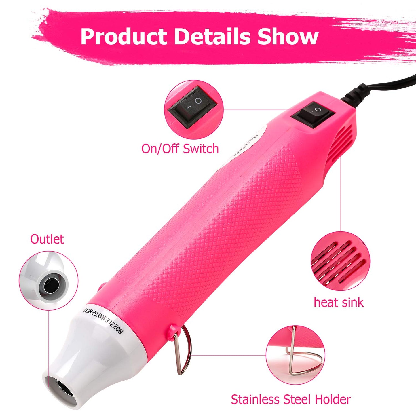 Heat Gun for Crafting - Mini Heat Tool for Epoxy Resin, Silicone Molds, Acrylic Pouring, Embossing, and Bubble Removal, Compact Craft Dryer for Small Art Projects (Pink)
