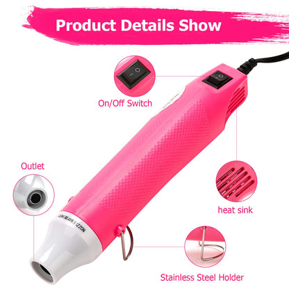 Heat Gun for Crafting - Mini Heat Tool for Epoxy Resin, Silicone Molds, Acrylic Pouring, Embossing, and Bubble Removal, Compact Craft Dryer for Small Art Projects (Pink)