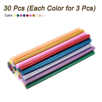 uxcell 30pcs Mini Glitter Hot Glue Sticks 8 inch x 0.43 inch High Sticky Hot Glue Gun Sticks, 10 Color