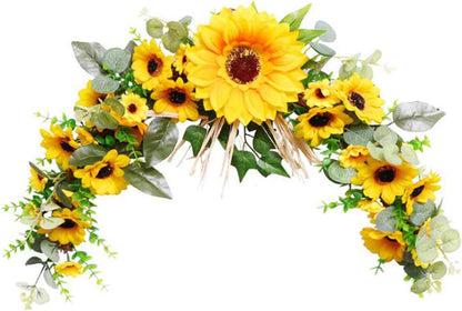 Rustic Artificial Sunflower Swag, 23 Inch Decorative Floral Swag with Sunflower and Green Leaves for Wedding Arch Front