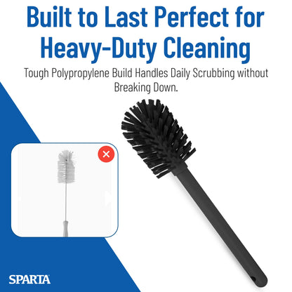 SPARTA 12 Inch Bottle Brush with Polyester Bristles and Plastic Handle, Color Coded, Large Round Head Cleaner for Bottles Jars and Food Service Equipment, Black