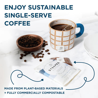 Steeped Coffee Single-Serve Packs - Just + Water - Direct Trade, Hand Roasted & Freshly Ground, Specialty Grade - Nitro Sealed (Eventide Decaf (Swiss Water Process), 8 Count (Pack of 1))