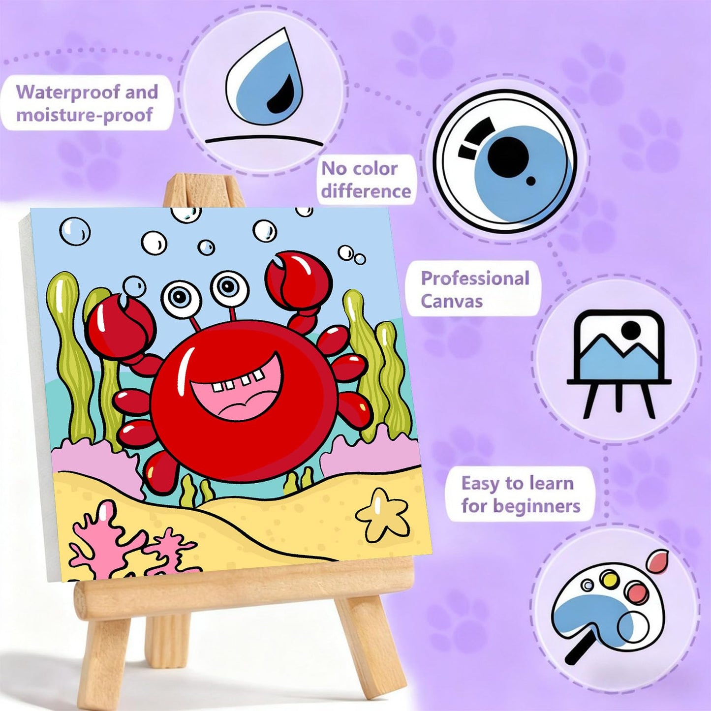 4 Pack Paint by Numbers Kit for Kids with Frame - Animals Paint by Number for Kids, Marine Animals Kid Painting by Number Kits Age 5-8, DIY Acrylic Oil Painting Kits for Home Wall Decor (8X8inch)