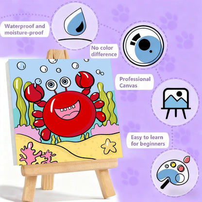 4 Pack Paint by Numbers Kit for Kids with Frame - Animals Paint by Number for Kids, Marine Animals Kid Painting by Number Kits Age 5-8, DIY Acrylic Oil Painting Kits for Home Wall Decor (8X8inch)