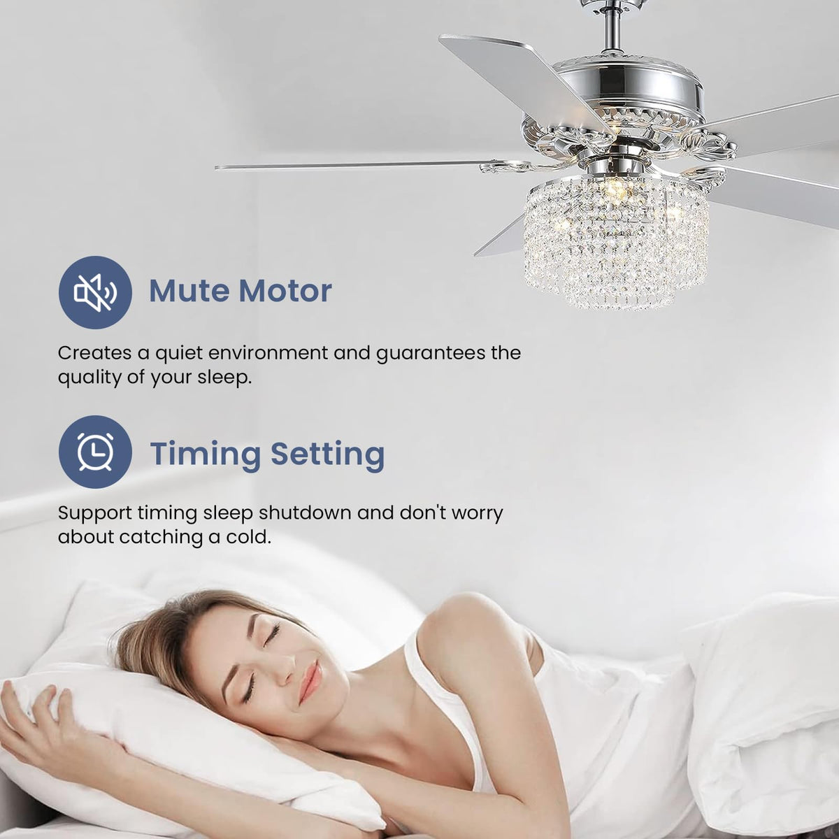 CROSSIO 52 Inch Crystal Ceiling Fan with Light and Remote Control, Modern Chandelier Fan with 5 Reversible Wood Blades Chrome Fandelier for Living Room Bedroom (Fine line Crystal-Ceiling Fan)