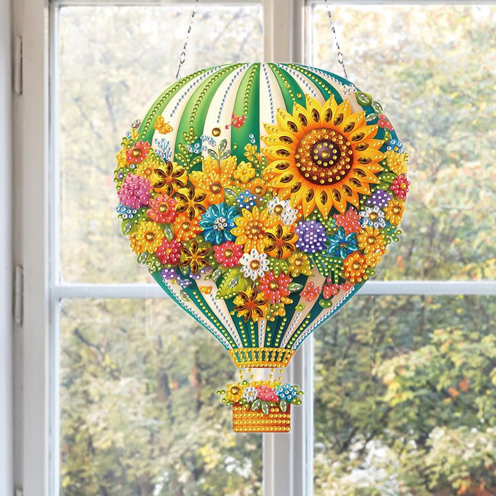 5D Diamond Painting Kits Hanging Pendant Flower Hot Air Balloon, DIY Crystal Art Hanging Sign Special Shaped Gem Art Ornament Kit for Home Décor and Gift, Double Sided, Box Package (Yellow-02)