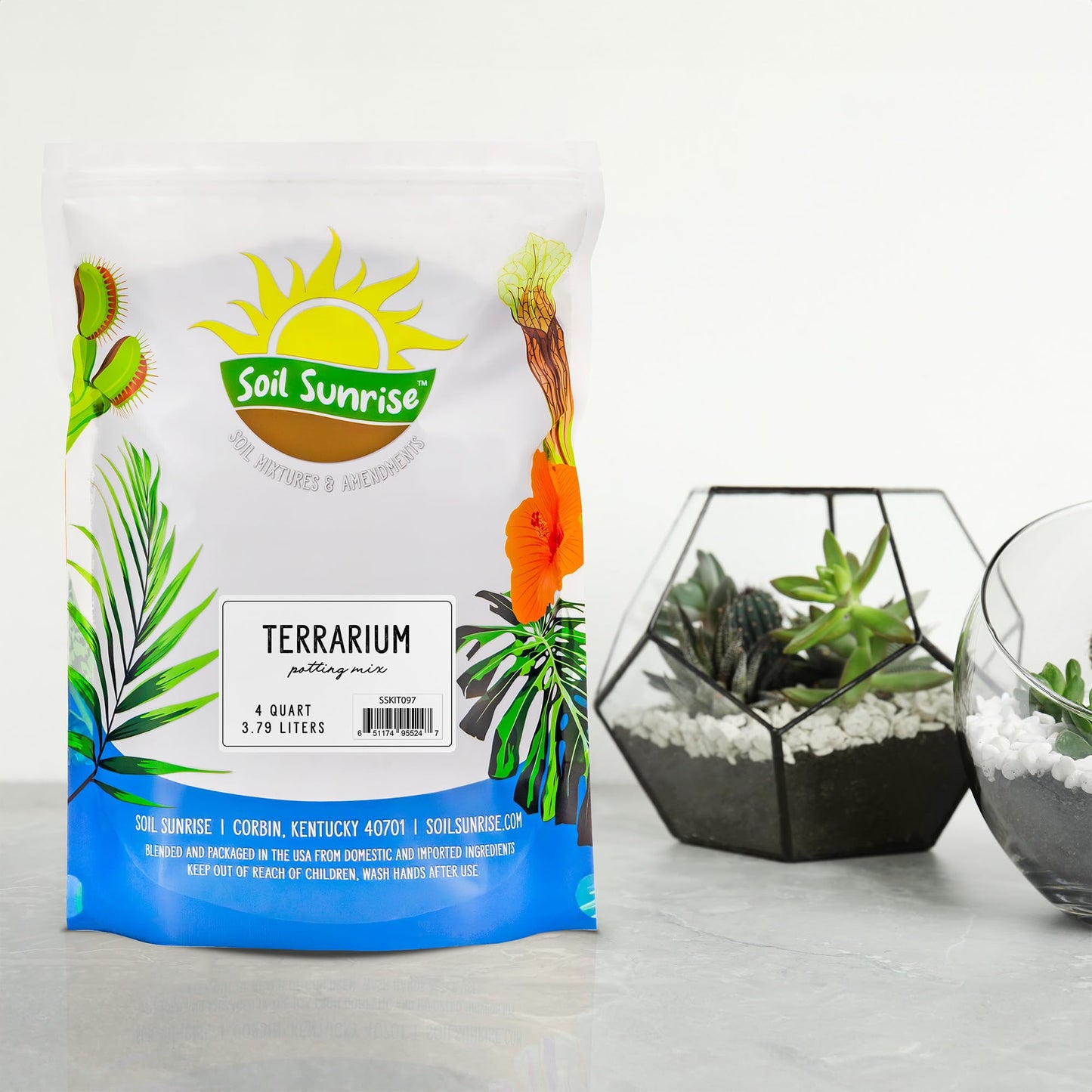 Soil Sunrise Terrarium Potting Soil Mix (4 Quarts) w/Blended Filtering Charcoal Custom Made for Terrariums