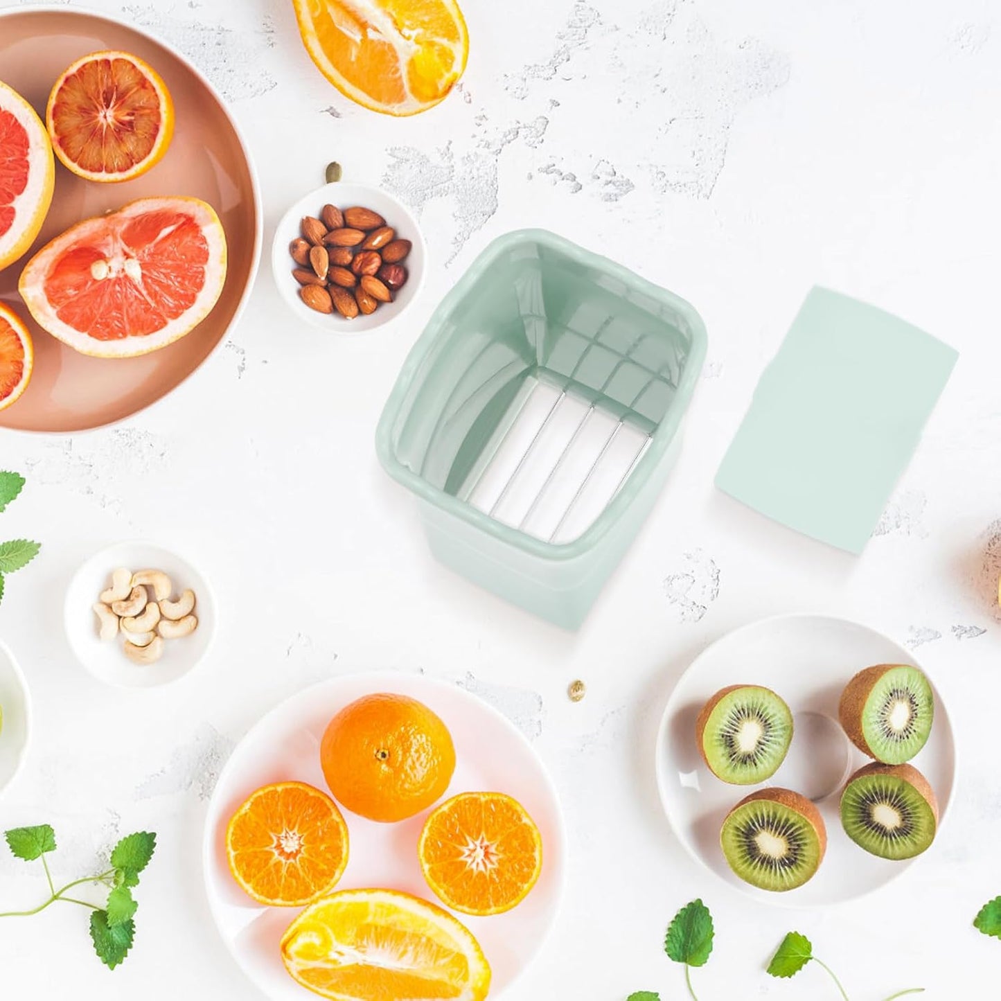 Luxshiny 2Pcs Fruit Slicer, Egg Slicer, Strawberry Cutter, Stainless Steel Tools for Soft Fruits and Vegetables, Green