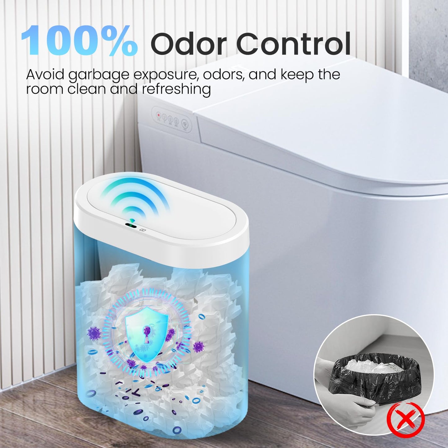jinligogo 2 Pack 5 Gallon Bathroom Trash Can with Lid, Automatic Motion Sensor White Trash Can, Touchless Slim Waterproof Garbage Bin for Kitchen, Bedroom, Office, and Bathroom