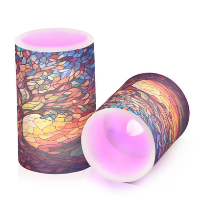 ALAZA Flickering Flameless Candles Tree of Life with Leaves Battery Operated Candles with Remote Timer LED Pillar Votive Candles Set of 2 for Holiday Decor