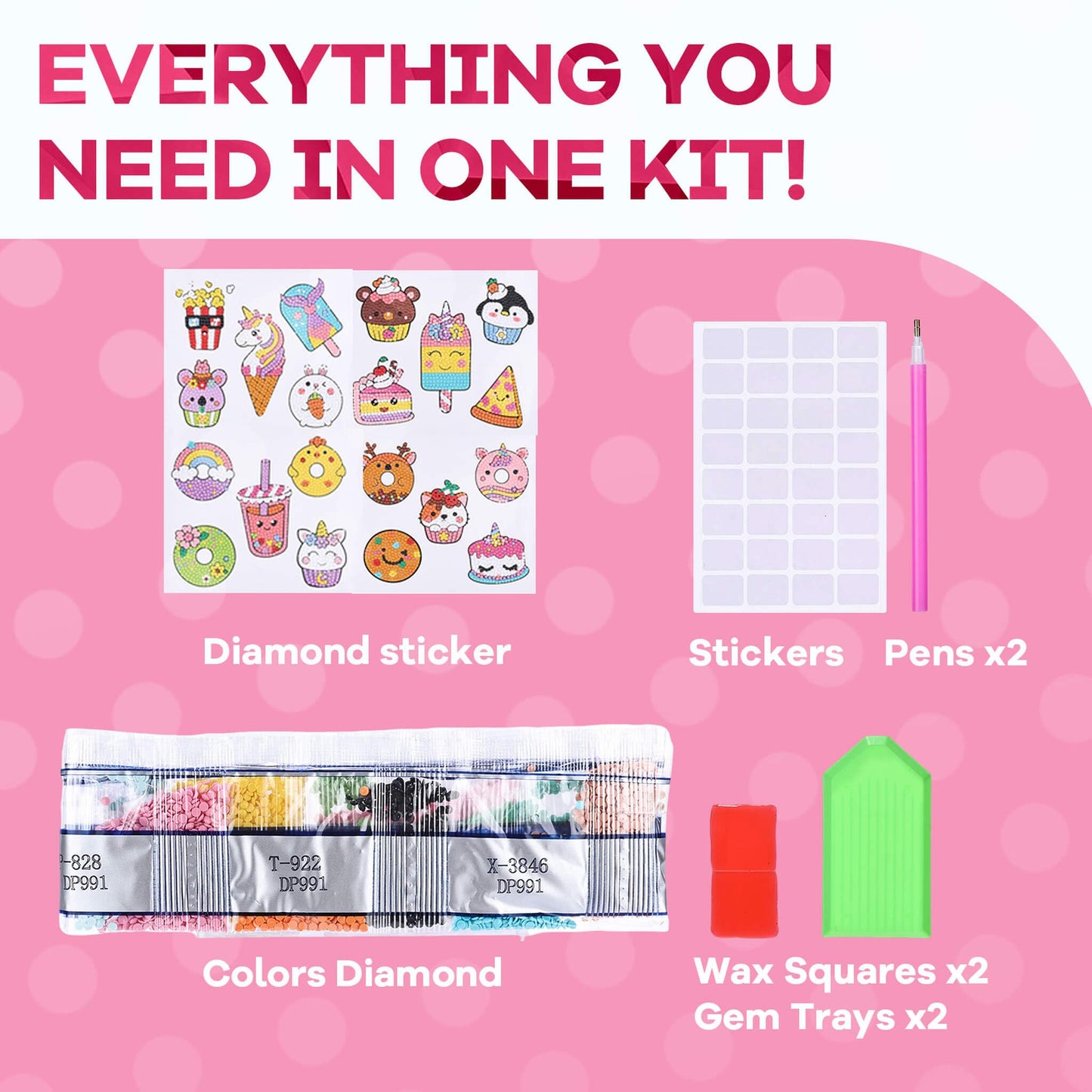 Cymbana Diamond Painting Kits for Kids 20 Pcs Desserts Contains Cupcake, Donut, Ice-Cream, Popcorn, Cookies
