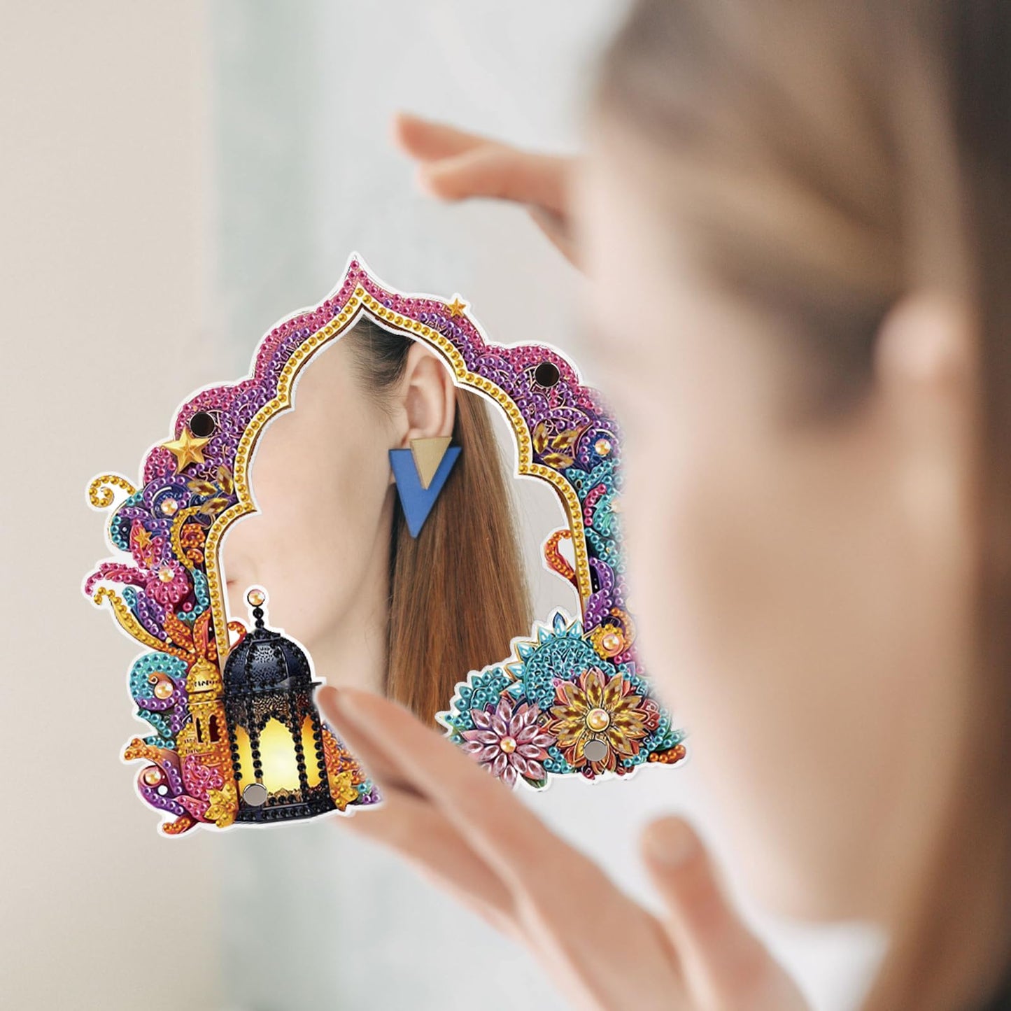 Focart 5D DIY Diamond Painting Kit Acrylic Material DIY Special Shape Diamond Art Mirror Kit, Craft Set with Tools and Accessories for Home Decoration, Good Gift for Handmake Lovers