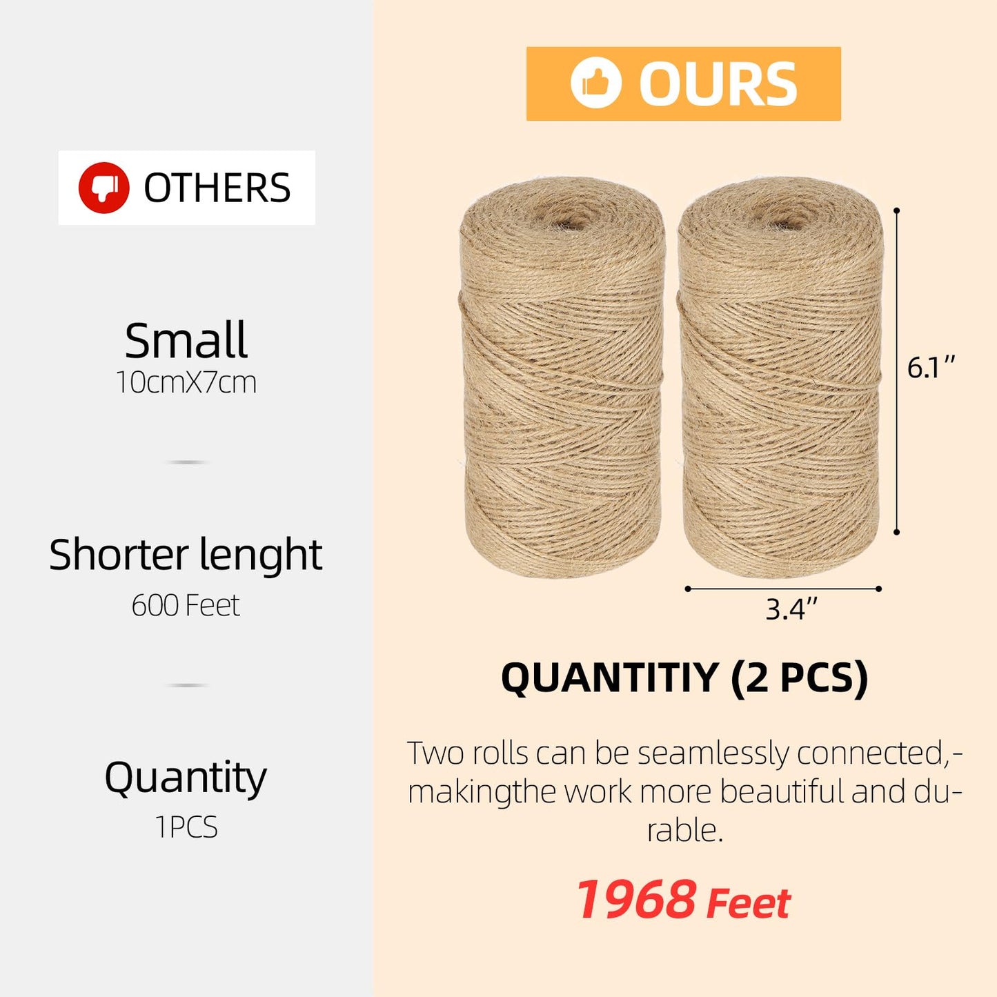2 Pack Twine String 1968 Feet Garden Twine for Crafts 2mm Twine String for Crafts, Garden Plants, Christmas Twine, Crafting Gardening Gift, Decoration Packing String, Brown (300M/Roll)