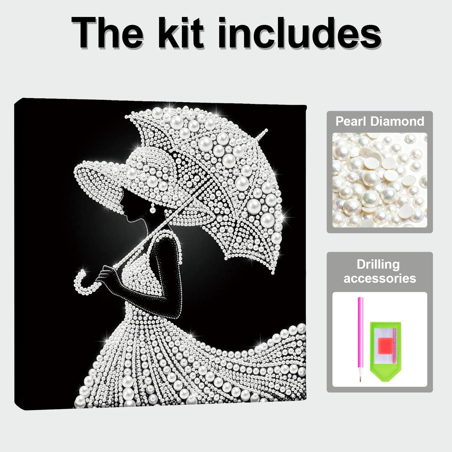 pigpigboss Umbrella Lady Diamond Painting Kit with Wooden Frame, Special Shaped Pearl Diamond Art for Adults Beginners Home Wall Decor (9.84 x 9.84 x 0.59 inches)