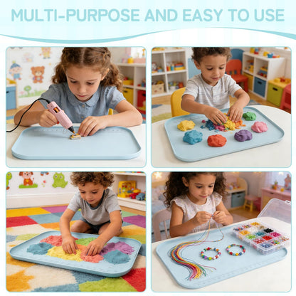AWOKE 24"x16" Silicone Mats for Crafts with 0.7" High Edges, Large Leak-Proof Art Mat for Resin, Painting, Clay, Slime, Non-Stick & Non-Slip Table Protector for Kids & Adults, Easy to Clean (Blue)
