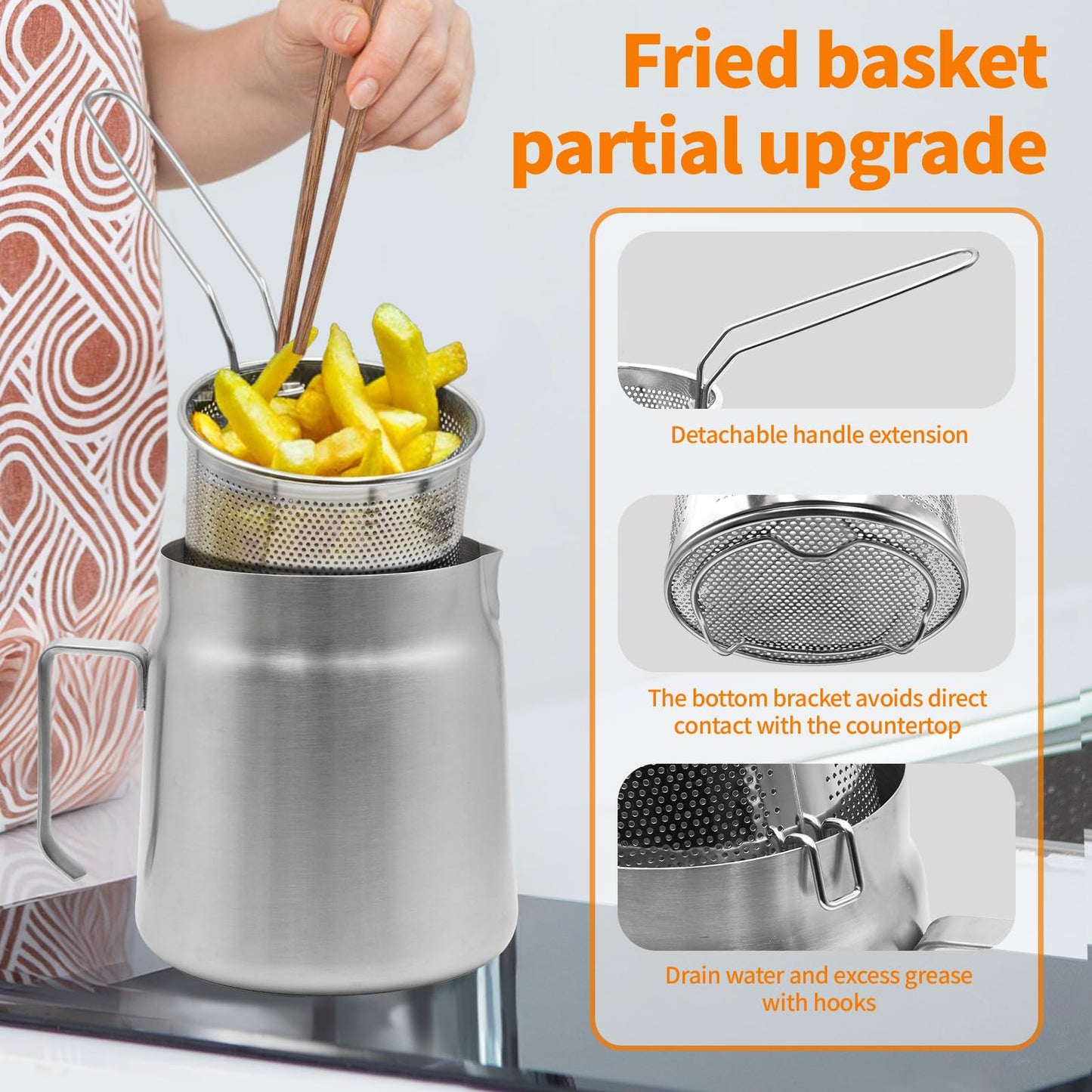 68oz Stainless Steel Oil Filter Pot with Deep Fryer Basket - Kitchen Large Capacity Versatile Oil Strainer Vessel and Bacon Grease Saver for Cooking Grease
