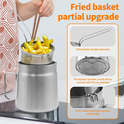 68oz Stainless Steel Oil Filter Pot with Deep Fryer Basket - Kitchen Large Capacity Versatile Oil Strainer Vessel and Bacon Grease Saver for Cooking Grease