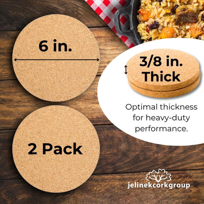 Jelinek Cork Round Trivet Hot Pad - 6 Inch, 2 Pack