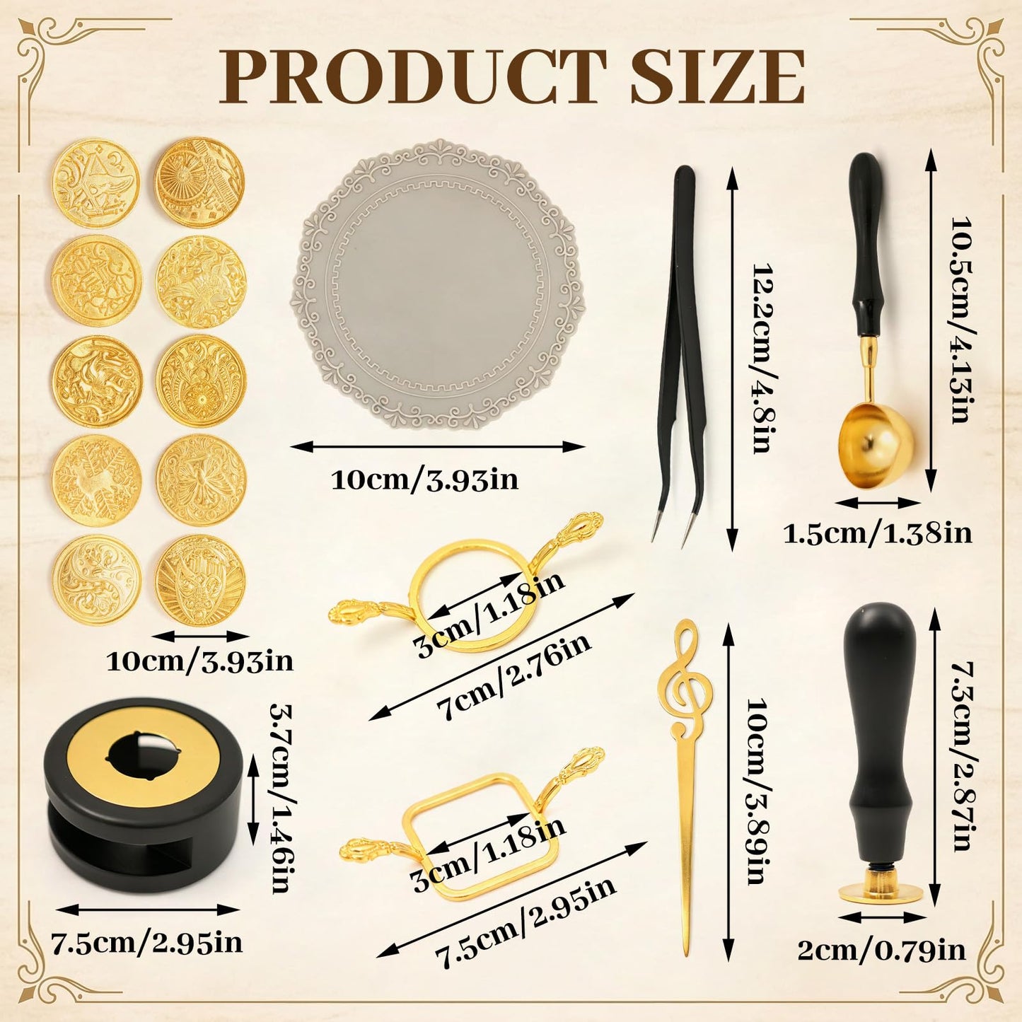 18Pcs Wax Seal Stamp Kit,Classic Sealing Wax Stamp Heads with Wooden Handle Metal Wax Seal Molds, Wax Warmer Melting Spoon Silicone Mat for Wedding Invitation Letter Envelope Gift Cards DIY Crafts