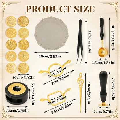18Pcs Wax Seal Stamp Kit,Classic Sealing Wax Stamp Heads with Wooden Handle Metal Wax Seal Molds, Wax Warmer Melting Spoon Silicone Mat for Wedding Invitation Letter Envelope Gift Cards DIY Crafts