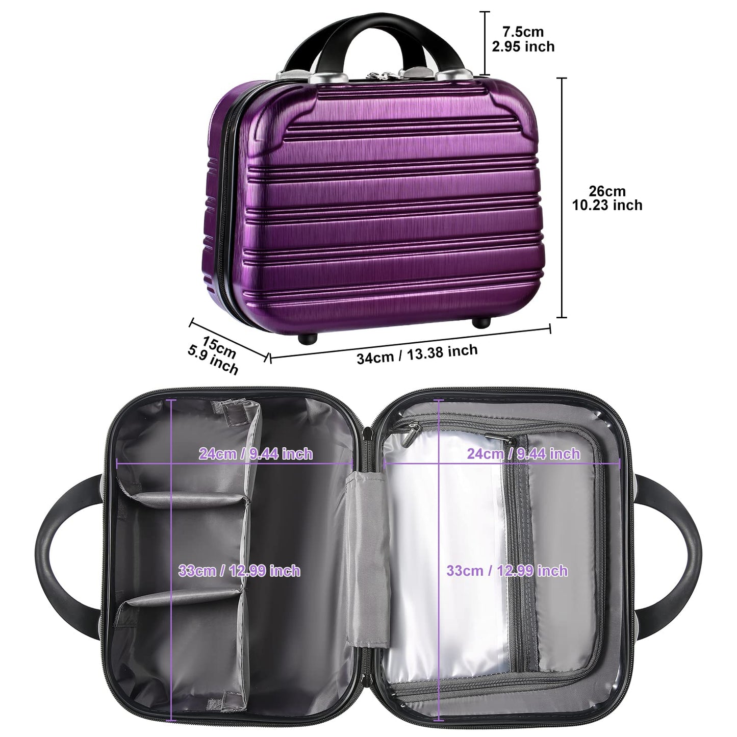 14-Inch Makeup Train Case Hardshell PC+ABS Travel Cosmetic Organizer, Makeup Storage Box for Toiletry Durable Portable Gifts for Women.
