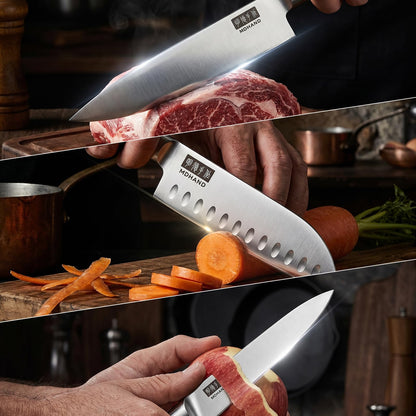 MDHAND Kitchen Knife Set, 7 Pieces Ultra Sharp Japanese Knife Set, High Carbon Stainless Steel Professional Chef Knives Set with Black Pakkawood Handle for Home Cooking, Dishwasher Safe