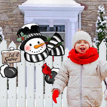Winter Snowman Cardinal Fence Peeker Yard Garden Signs Let It Snow Red Bird Tree Topper Ornaments