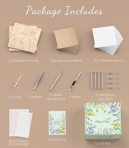 Wakhow Flower Press Kit – 11" x 11" Large Wooden Flower Presser for Adults & Teens | DIY Bouquet Preservation & Dried Flower Art | Ideal Gift for Nature & Craft Lovers