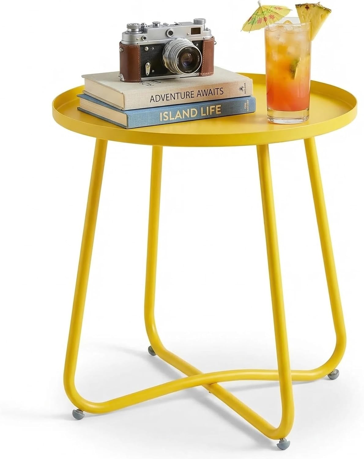 Compact Yellow Outdoor Side Table for Garden and Patio