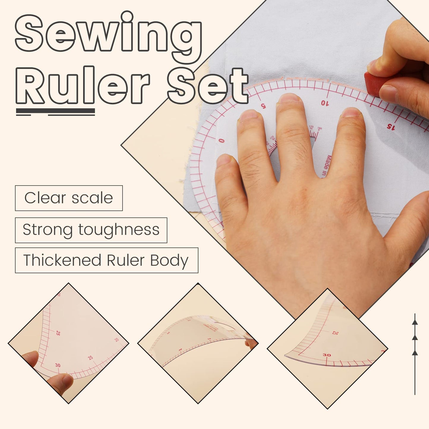 65 PCS Sewing Rulers, French Curve Ruler for Pattern Making Set, Sewing Curve Ruler Kit with Felt Bag,Sewing Clips,Tracing Wheel,Curved Ruler and Colorful Straight Pins for Sewing