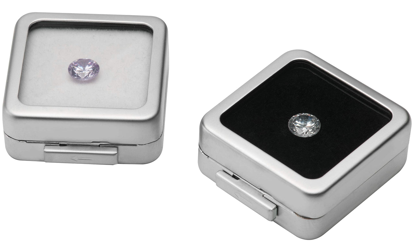 Giftop Glass Top Loose Diamond or Gemstone Display Box Case Holder Show Container Metal (Silver Small)