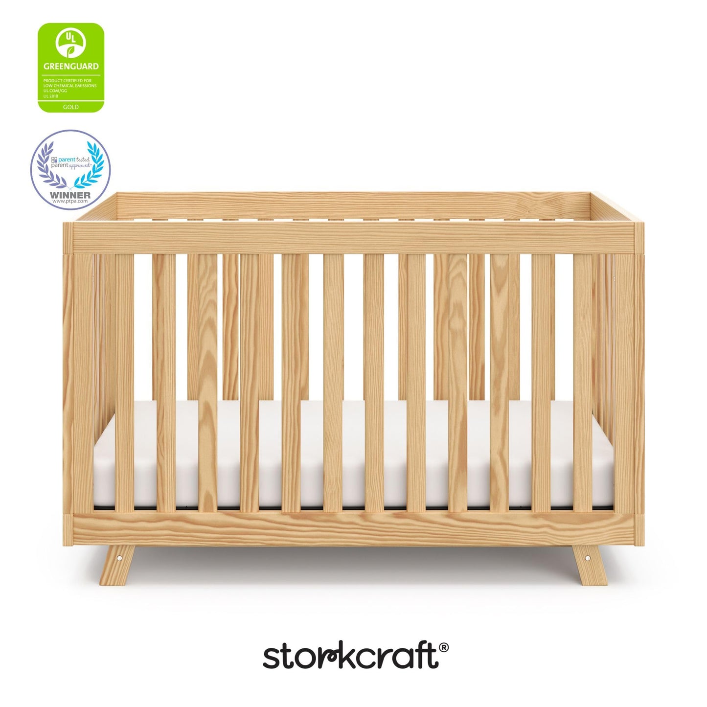 Storkcraft Beckett 3-in-1 Convertible Crib – GREENGUARD Gold Certified, Fits Standard Crib Mattress, Converts to Toddler Bed and Daybed, 4 Mattress Heights, Grow-with-Me Design (Natural)