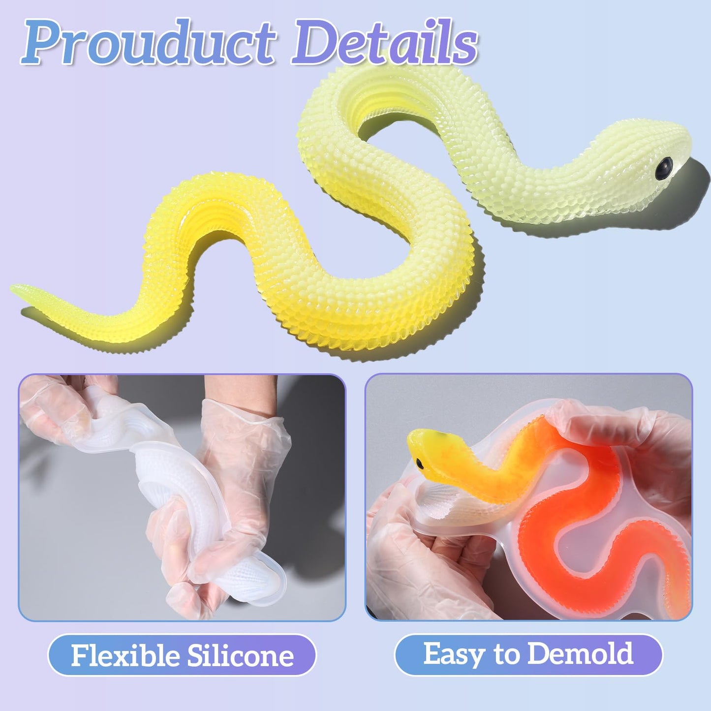 LET'S RESIN 2Pcs Snake Resin Molds, Flexible 3D Snake Silicone Molds(Large & Small), Effortless Demolding Animal Epoxy Molds for DIY Art, Home Decor, Serpent Lovers Gifts