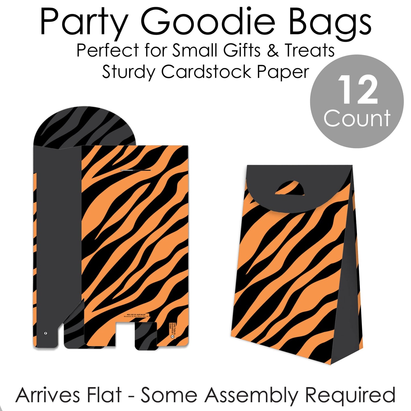 Big Dot of Happiness Tiger Print - Jungle Gift Favor Bags - Party Goodie Boxes - Set of 12