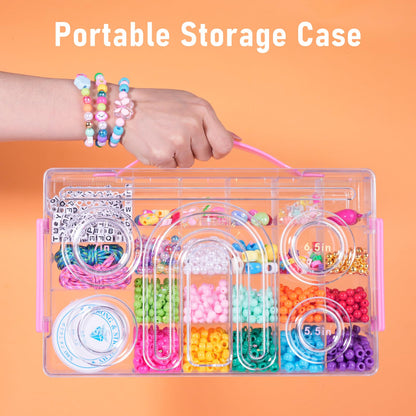 MAKERSLAND Jewelry Making Kit with Bead Board DIY Craft Kits Kandi Pony Beads Bulk Clay Bead for Bracelet Necklace Making, Keychains, Storage Box with Handle and Tray for Kids Adults Birthday Gift