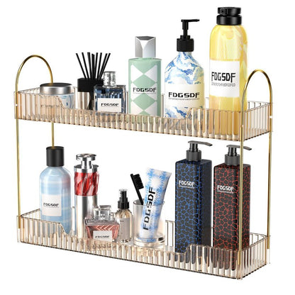 GTI Narrow Bathroom Organizers and Storage, 2 Tier Rectangle Makeup Counter Organizer, Perfume Cosmetics Skincare Vanity Organizers, Dresser Countertop Organizer for Women (Gold)