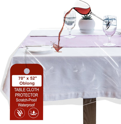 LAMINET Heavy-Duty Deluxe Crystal Clear Vinyl Tablecloth Protector, 70" x 52", Oblong