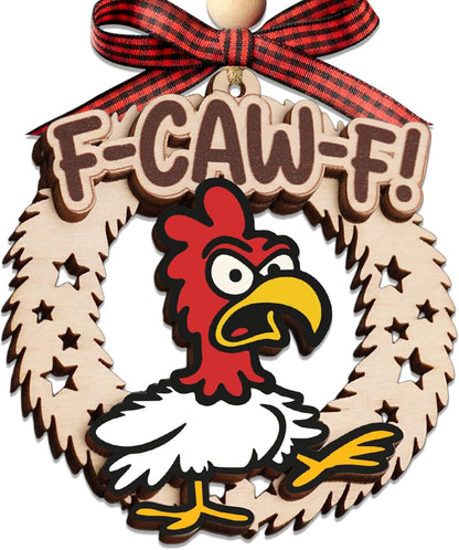 2025, Katinat Funny Christmas Ornaments Wooden F-Caw-F Chicken Ornaments Chicken Gifts for Chicken Lovers Funny White