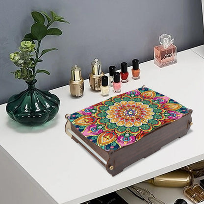 MVVMTOP Diamond Art Painting Kit Wooden Storage Box, Mandala Pattern DIY Special Shaped Diamond Flip Cover Wooden Money Box, Handmade Art Desktop Decorations Birthday Gifts for Friends