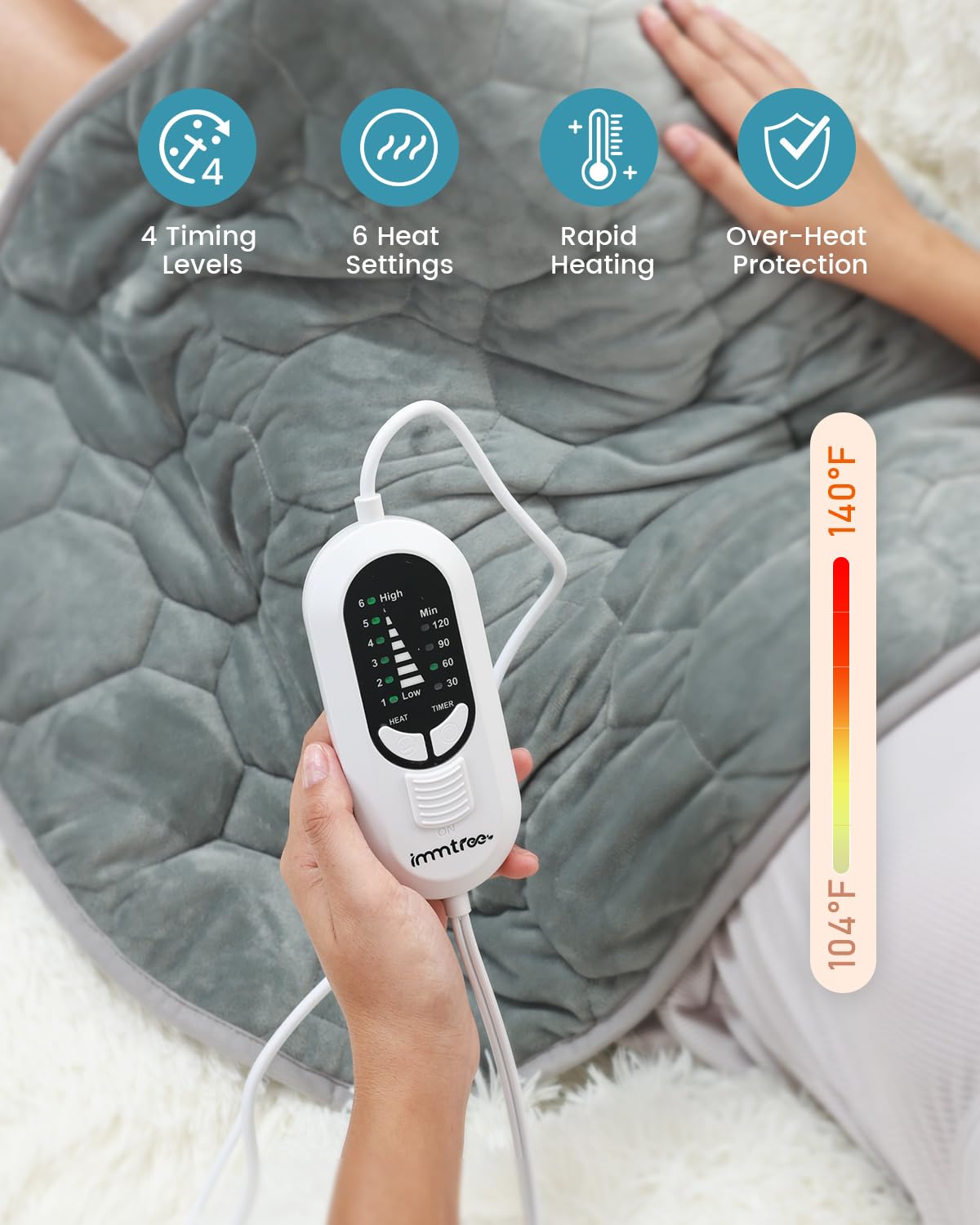 immtree Weighted Heating Pad for Deeper Pain Relief, 7lbs XXXL Size(29x24) with Fast Heat Technology, Heated Blankets for Adults, Relief for Back and Shoulder and Knee
