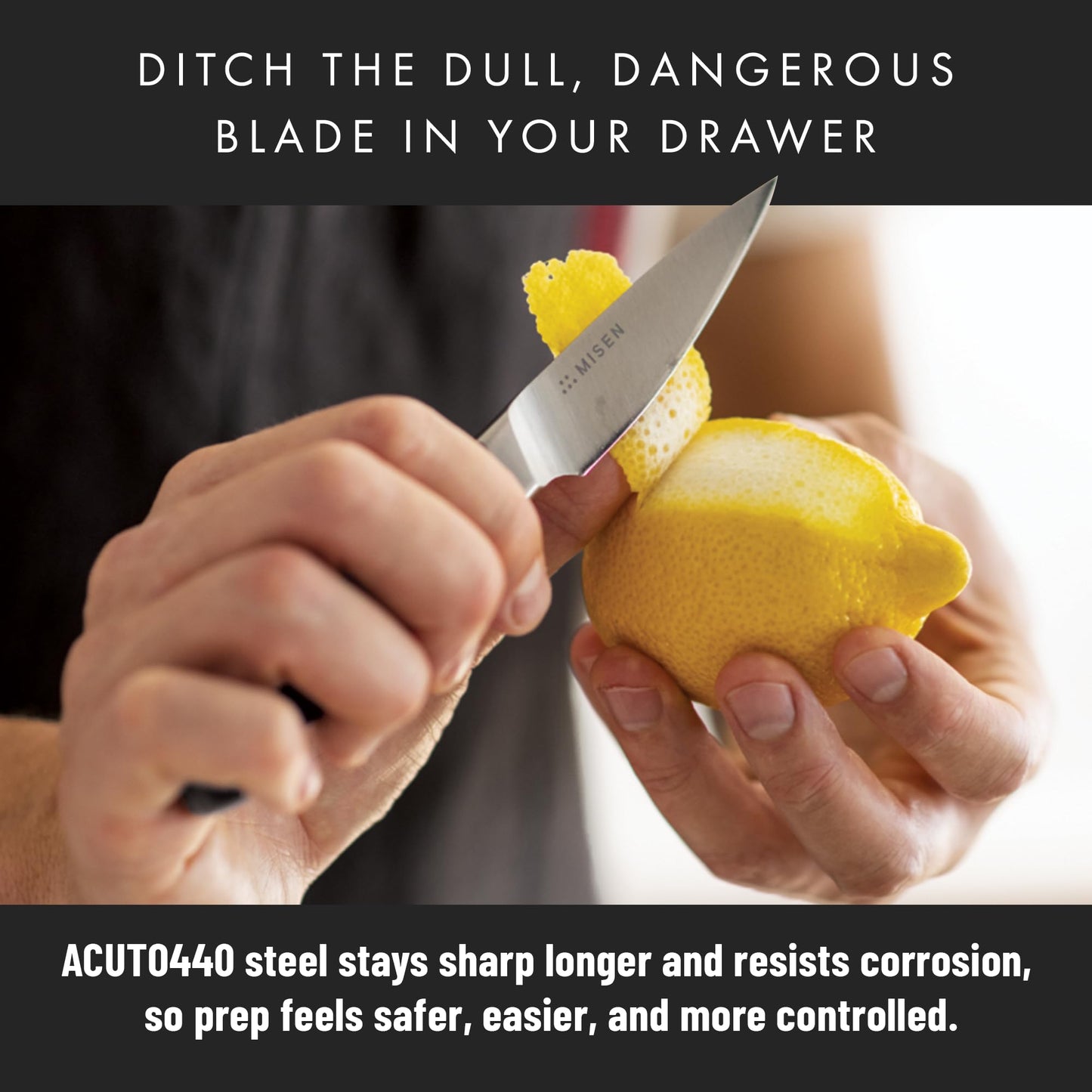 Misen 3.5‑Inch Paring Knife 2.0 - AICHI ACUTO440 High‑Carbon Stainless Steel, Rust‑Proof Blade - Ergonomic Spine, Precision Peeling, Trimming, and Slicing - Lightweight & Versatile - Black