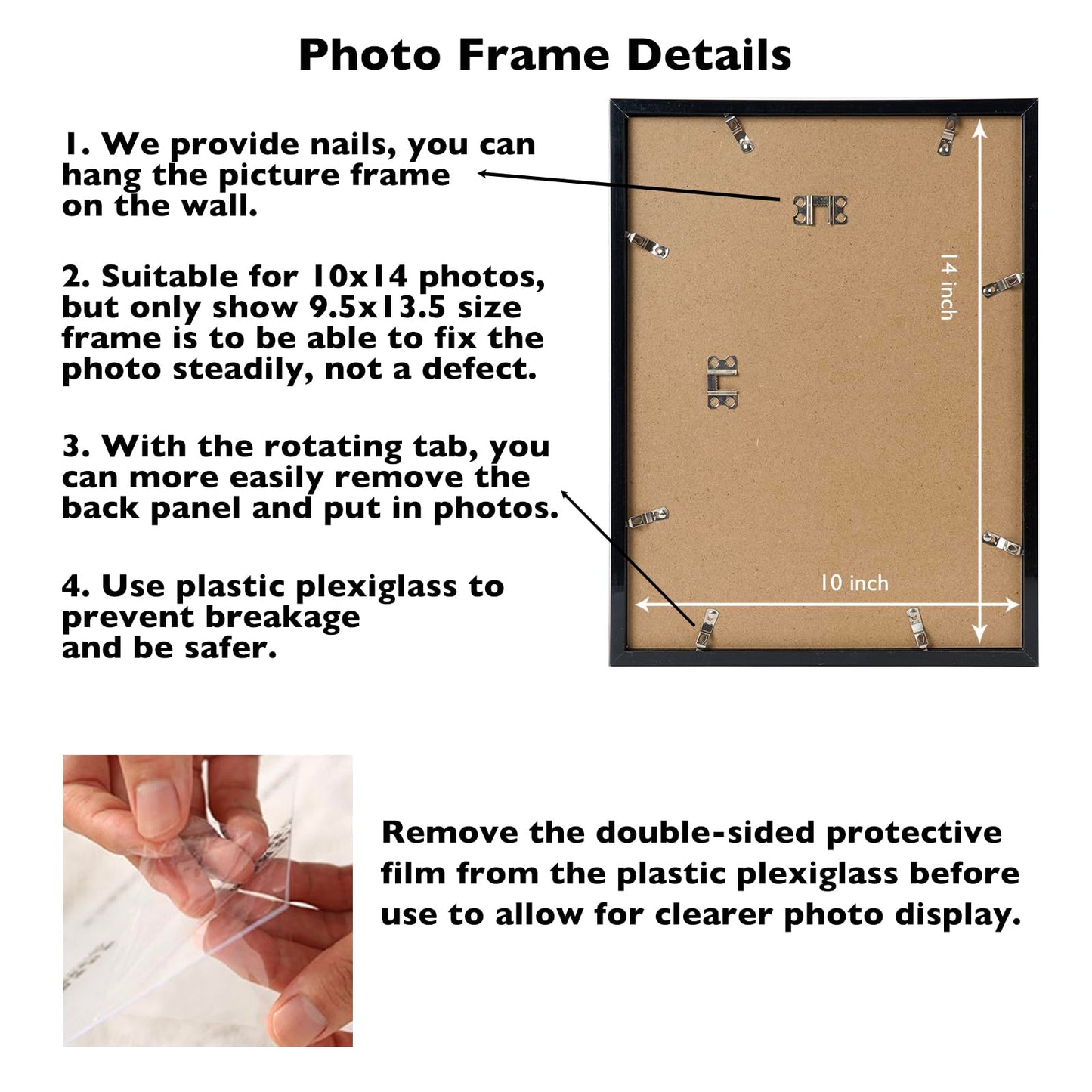 JCJMY 10x14 Picture Frame Set of 6 Black for 30 x 40cm Diamond Painting Art, Wall Mounting Horizontally or Vertically, 10 x 14 Wall Gallery Poster Photo Frame with Durable Shatter Resistant