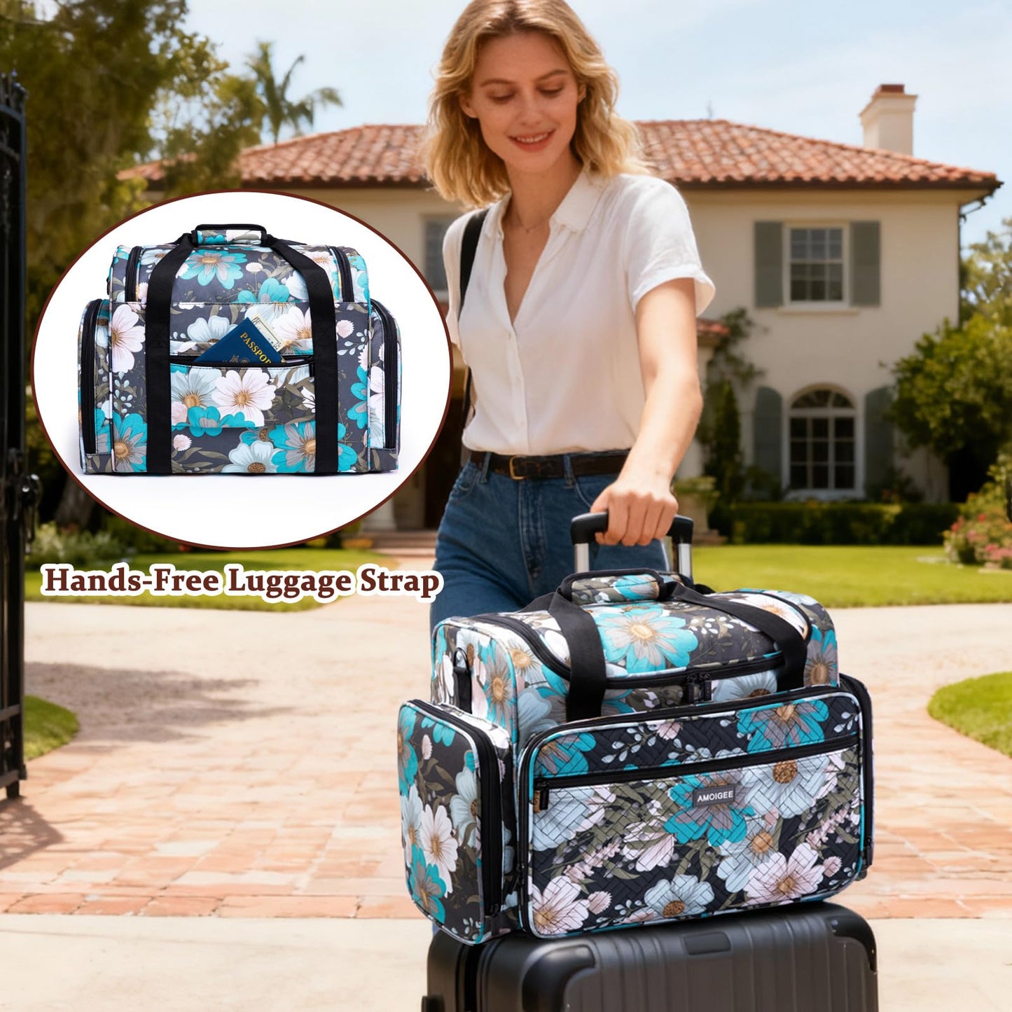AMOIGEE Rolling Sewing Machine Case with Detachable Dolly, Padded Sewing Machine Bag with Wheels, Travel Tote for Most Standard Machines, Storage Organizer fits Brother, Singer