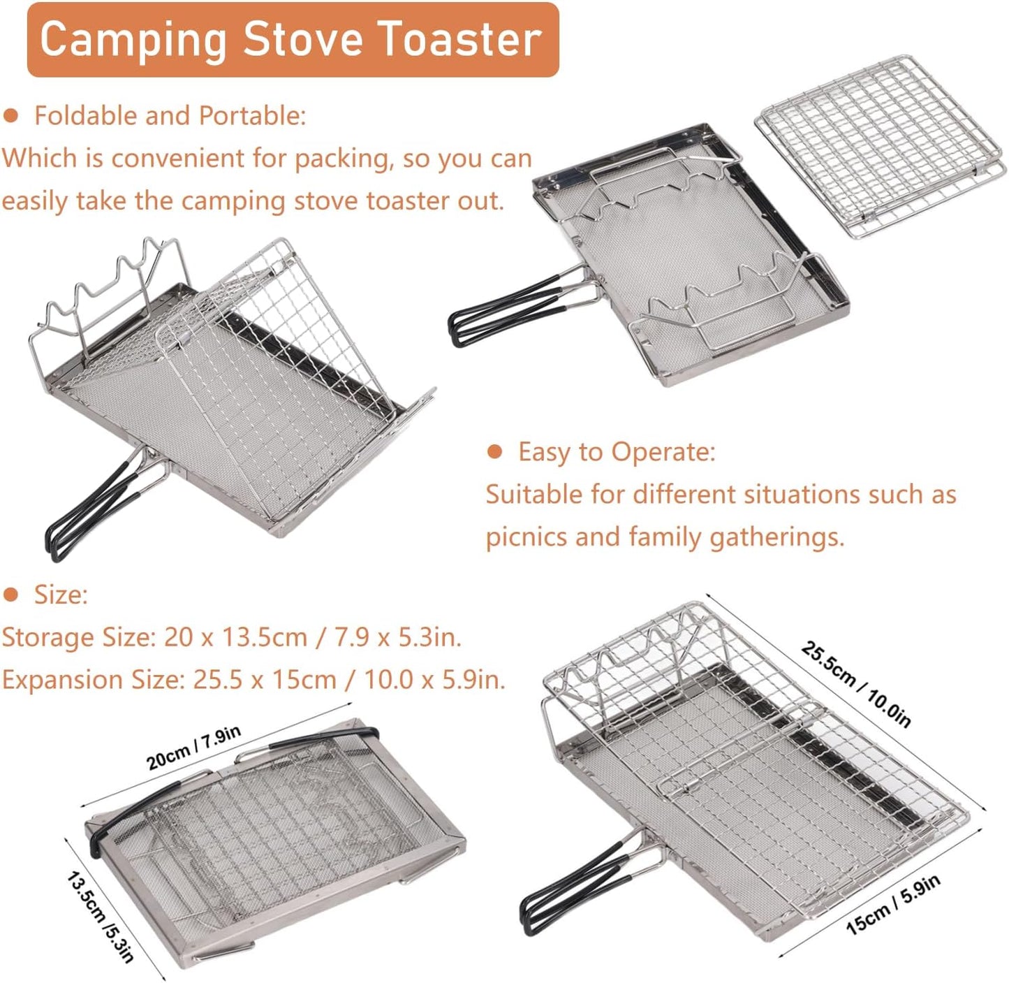 Camping Toaster, Foldable Portable Durable Stovetop Toaster, Convenient for Picnic