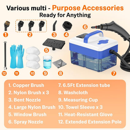 2500W Handheld Steam Cleaner with 16pcs Accessories & 1.6L Tank, 10S Fast Heating & High Temperature Portable Steam Cleaner for Home, Car, Steamer for Cleaning Windows, Grout, Upholstery and More