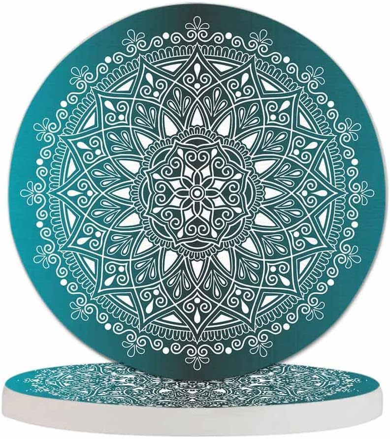 Pznen Set 2 4 Inch Mandala Pattern Coasters for Drinks Office Coffee Table Black and White Doodles Sketch Good Mood