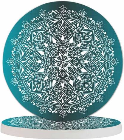 Pznen Set 2 4 Inch Mandala Pattern Coasters for Drinks Office Coffee Table Black and White Doodles Sketch Good Mood